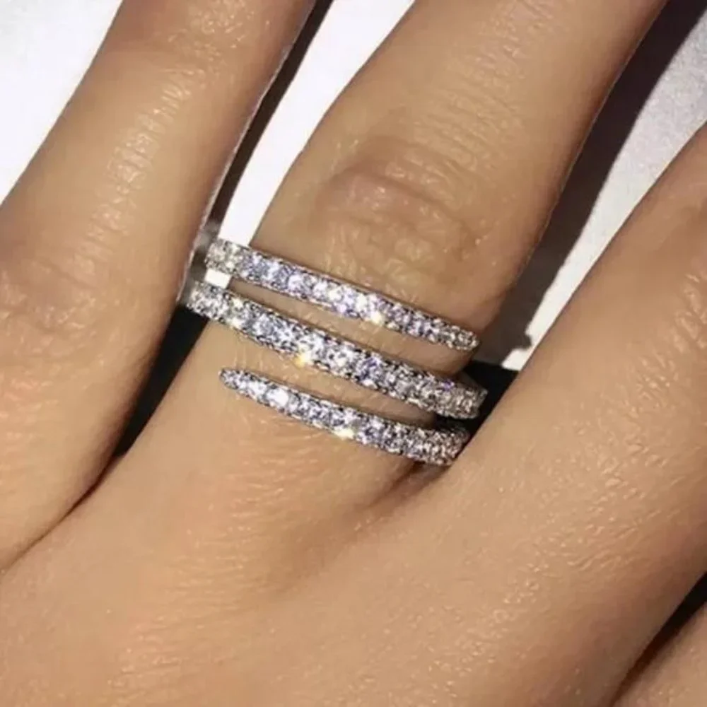 NEW 3 LAYER 925 STERLING SILVER DIAMOND RING, CUTE RING, SHINY RING. - Picture 1 of 6